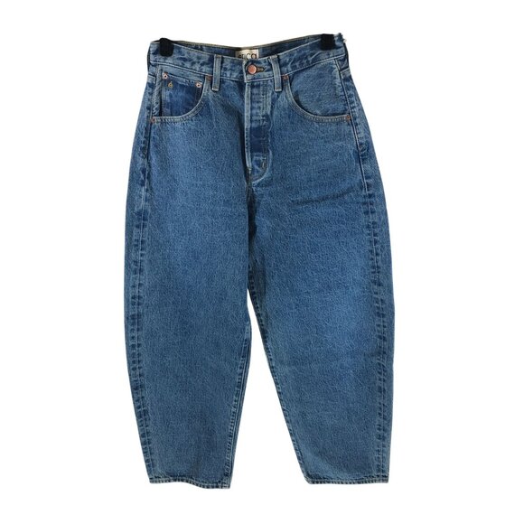 Etica Womens Cassel Ultra High Barrel Jeans Button Fly Rigid Bluestone Wash 27 - Picture 1 of 8